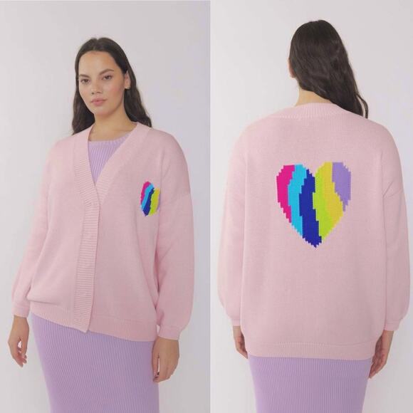 Olivia Rubin Intarsia Heart Flora Pink Cardigan Small - Picture 1 of 10
